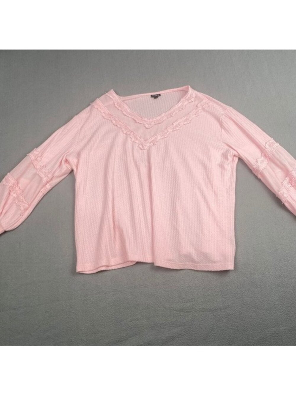 Torrid Women's Pink size 1 Shirt Waffle V-Neck Long Sleeve Mesh Inset